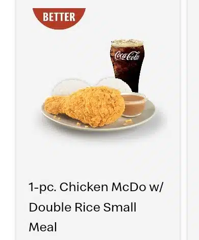 1 PC CHICKEN MCDO WITH DOUBLE RICE SMALL MEAL 1 PC CHICKEN MCDO WITH DOUBLE RICE SMALL MEAL