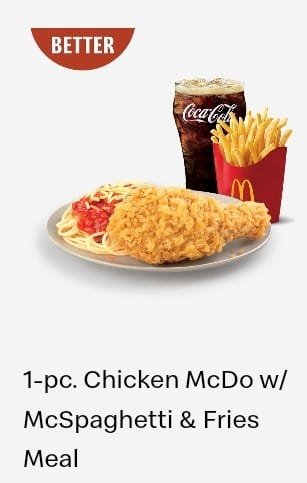 1 PC CHICKEN MCDO WITH MCSPAGHETTI & FRIES MEAL 1 PC CHICKEN MCDO WITH MCSPAGHETTI & FRIES MEAL