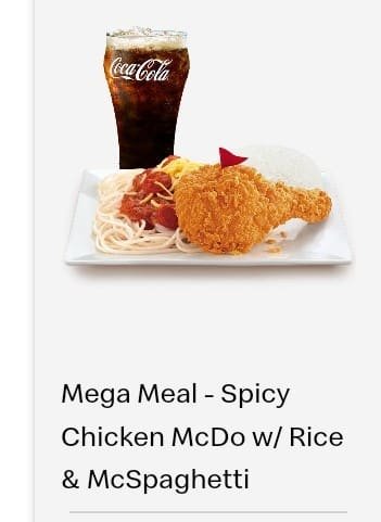 MEGA MEAL SPICY CHICKEN MCDO WITH RICE & MCSPAGHETTI MEGA MEAL-SPICY CHICKEN MCDO WITH RICE & SPAGHETTI
